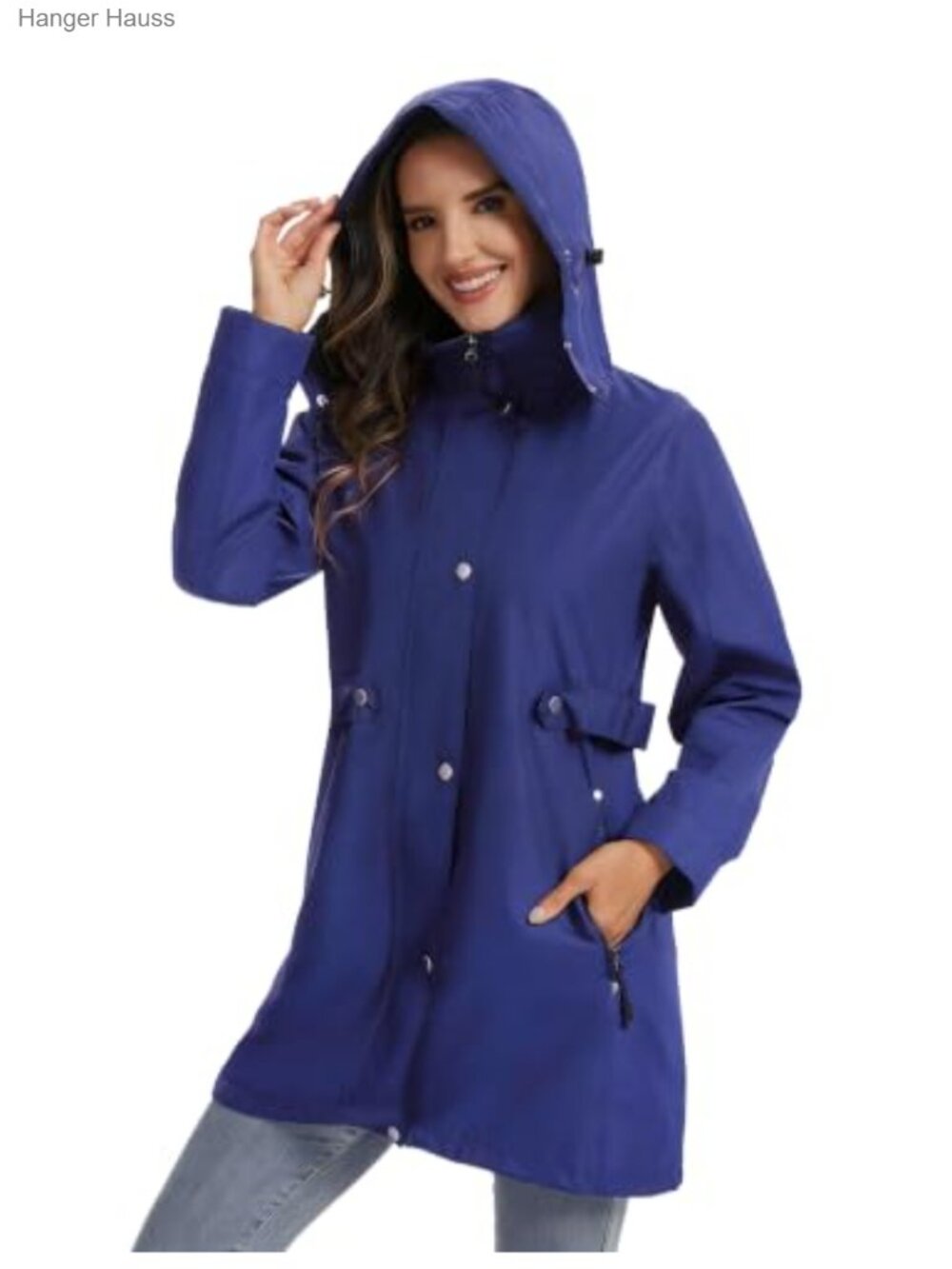 Women's Long Waterproof Raincoat Lightweight Hooded Jacket Windbreaker
